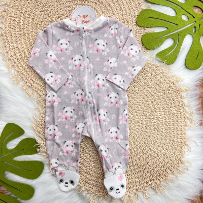 Macacão de Malha com Abertura em Zíper Pandinha - Mescla e Rosa